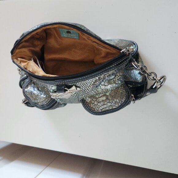 Vintage Kathy Van Zeeland Studded Metalic Pewter Bag Purse - Picture 7 of 10